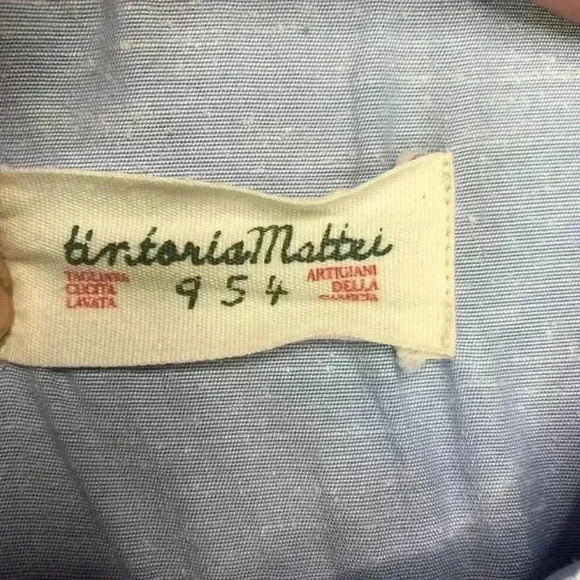 Tintoria Mattei 954 Men Shirt Blue Color Long Sleeves Pleated Panel Sz 40/15-3/4 - Picture 6 of 14